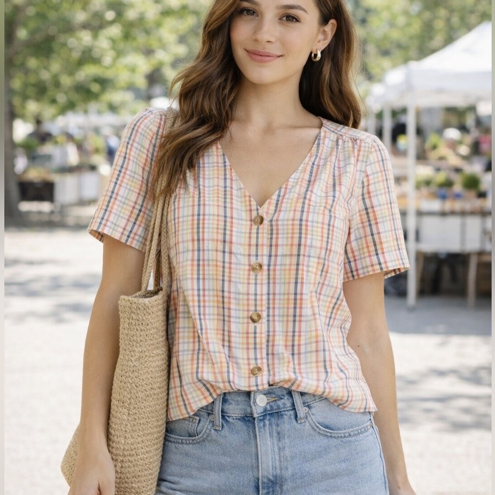 A.N.A Button-Front Plaid Blouse – XS – NWT – Lightweight Top